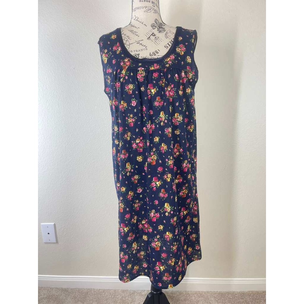 Natalie Creations Navy Floral Potted Plant Muumuu House Dress Medium 5202K